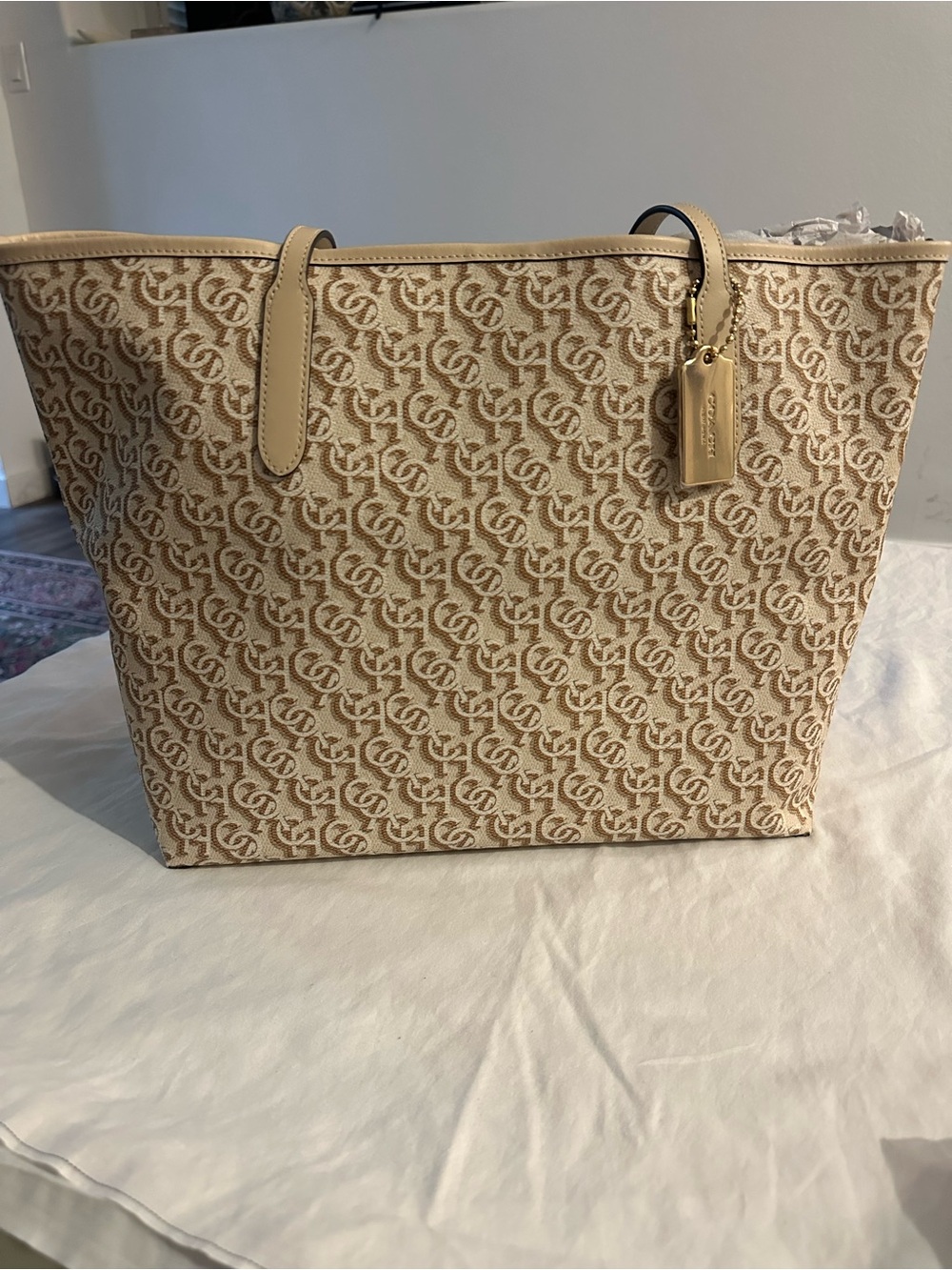 Coach  Beige Monogram Large Tote Bag